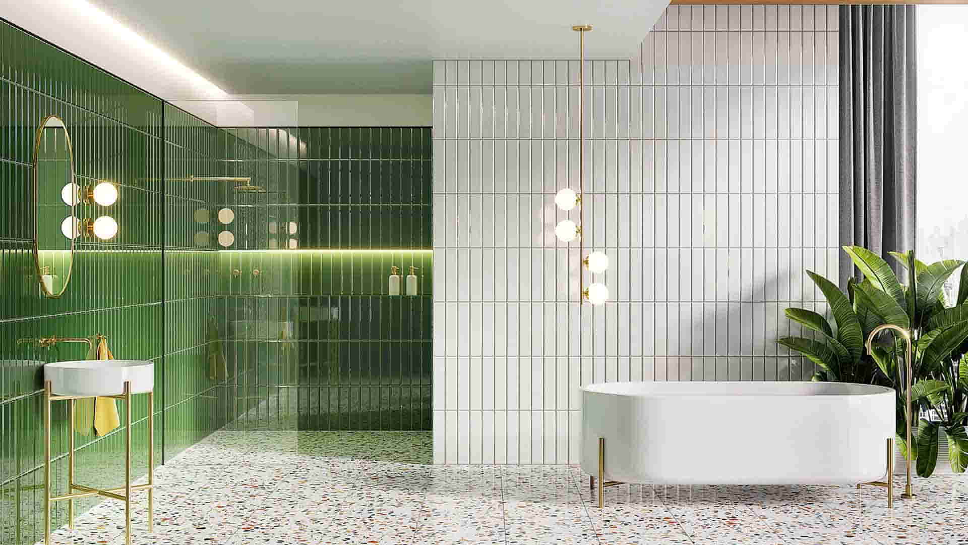 Phòng tắm màu xanh lá